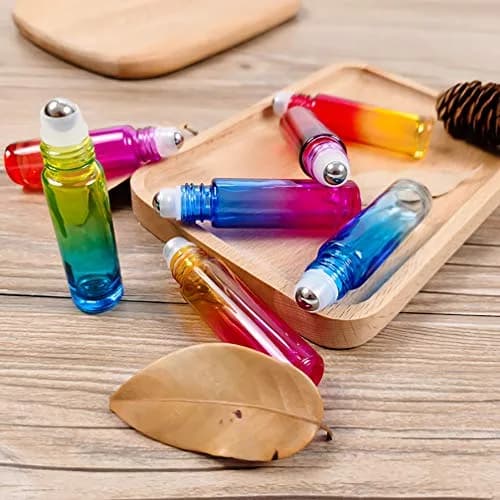 Foraineam 24 Pack 10ml Gradient Color Glass Essential Oil Roller Bottles with Stainless Steel Ball & Hanging Lid | Refillable Cosmetic Containers for Travel thumbnail 4