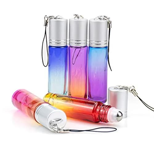 Foraineam 24 Pack 10ml Gradient Color Glass Essential Oil Roller Bottles with Stainless Steel Ball & Hanging Lid | Refillable Cosmetic Containers for Travel thumbnail 2