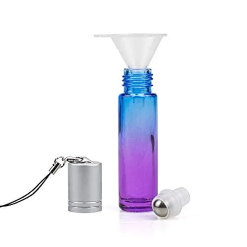Foraineam 24 Pack 10ml Gradient Color Glass Essential Oil Roller Bottles with Stainless Steel Ball & Hanging Lid | Refillable Cosmetic Containers for Travel thumbnail 3