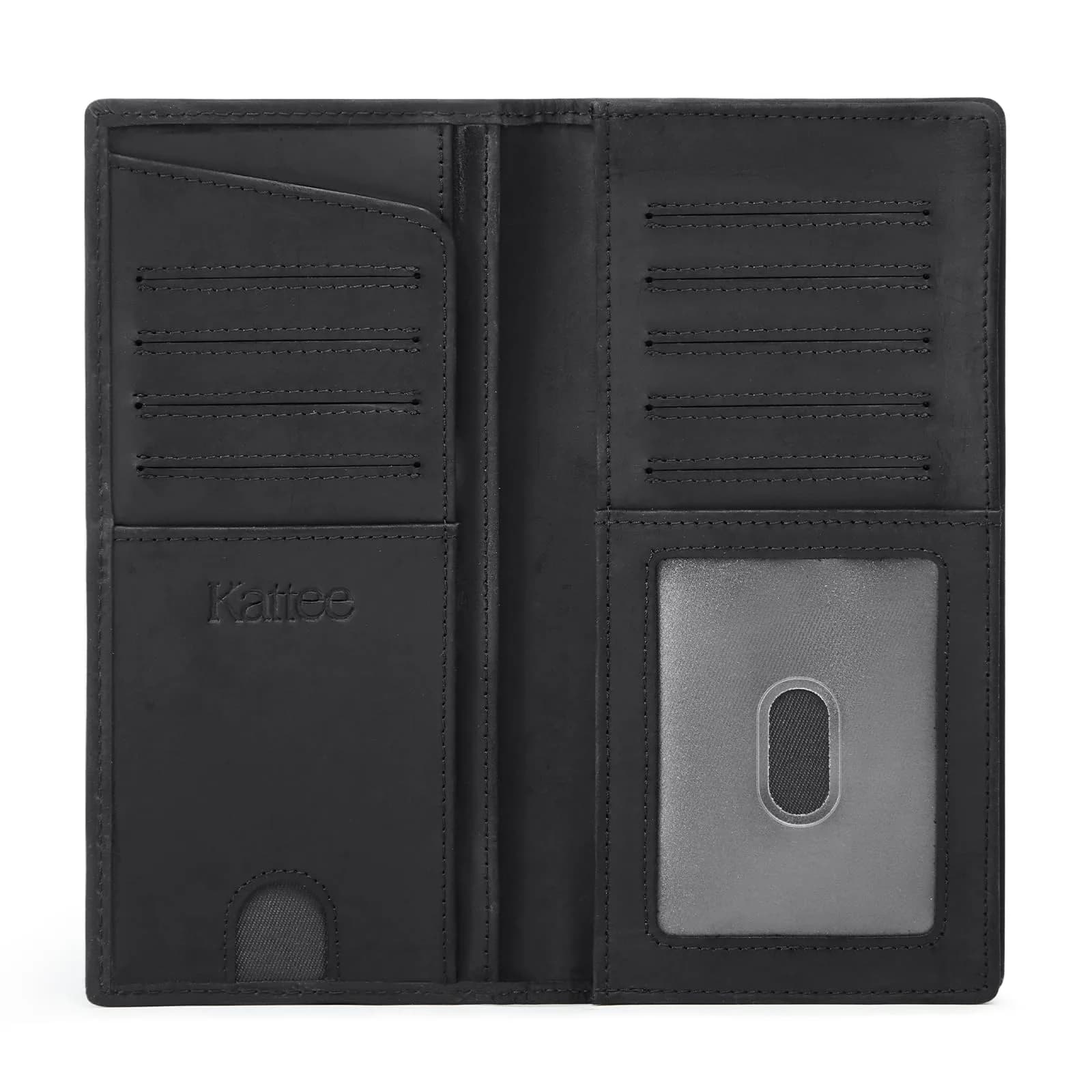 Kattee Men's Vintage Genuine Leather Long Wallet with Gift Box, Black | RFID Blocking Bifold Checkbook Wallet - main product image