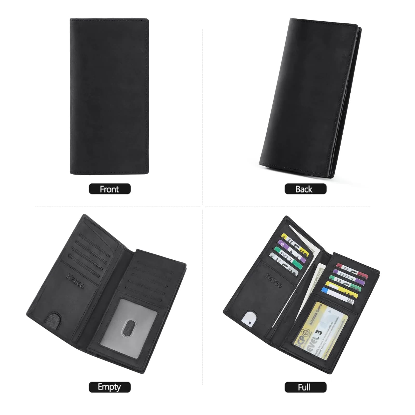Kattee Men's Vintage Genuine Leather Long Wallet with Gift Box, Black | RFID Blocking Bifold Checkbook Wallet - view 7