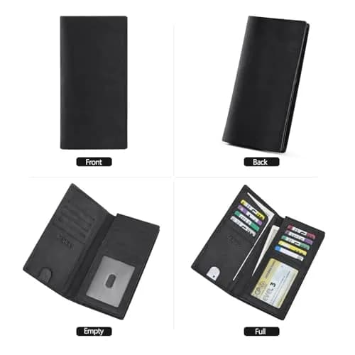 Kattee Men's Vintage Genuine Leather Long Wallet with Gift Box, Black | RFID Blocking Bifold Checkbook Wallet thumbnail 7