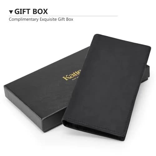 Kattee Men's Vintage Genuine Leather Long Wallet with Gift Box, Black | RFID Blocking Bifold Checkbook Wallet thumbnail 3