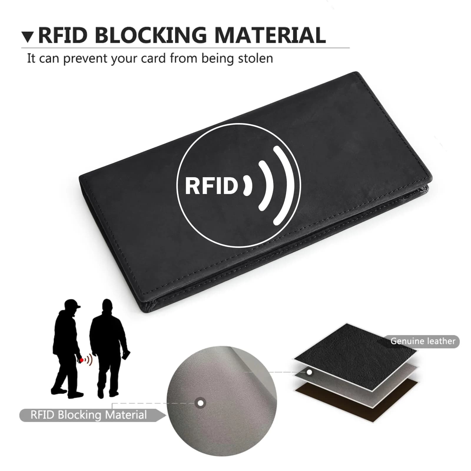Kattee Men's Vintage Genuine Leather Long Wallet with Gift Box, Black | RFID Blocking Bifold Checkbook Wallet - view 4