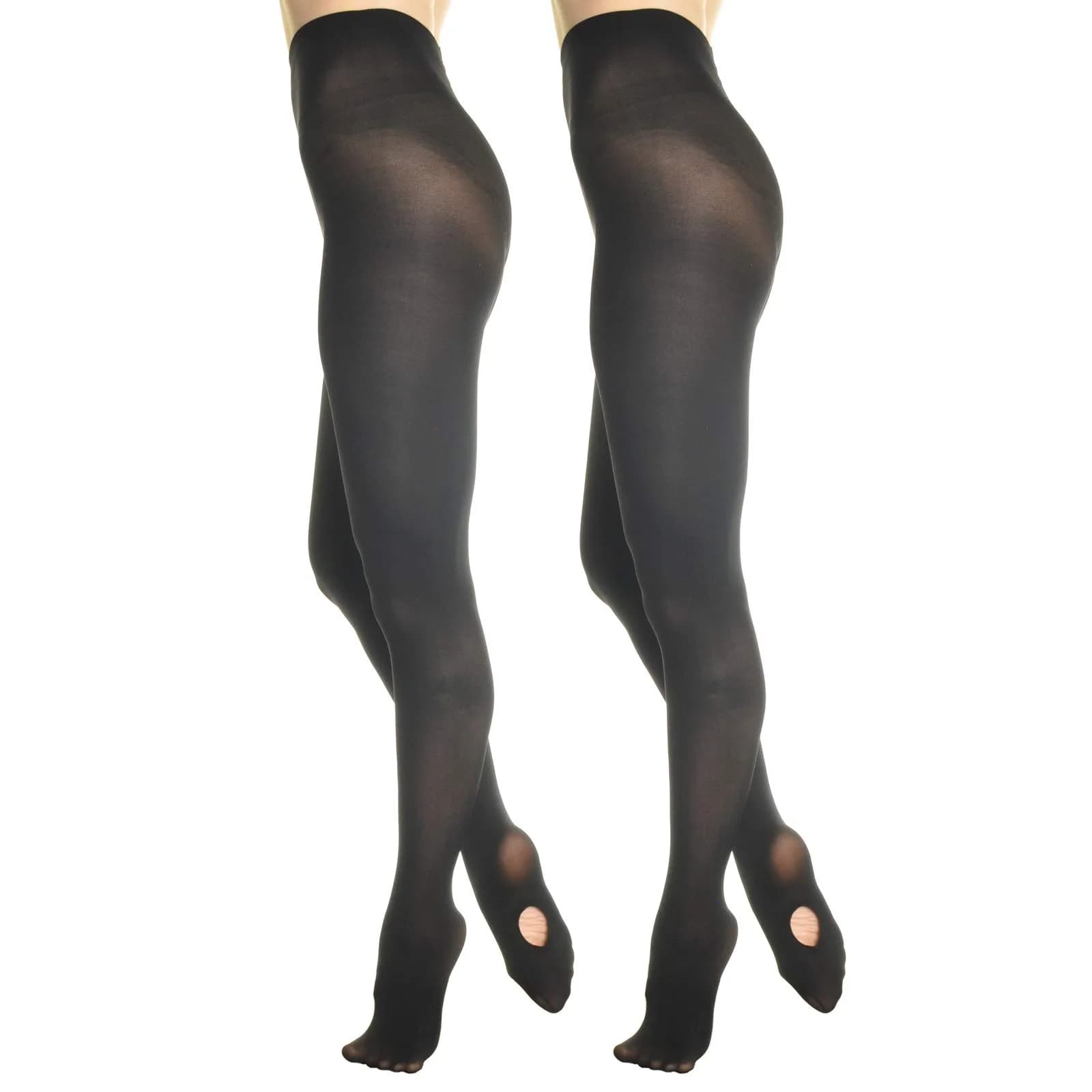 Angelina Women's Professional-Grade Convertible Ballet Tights 2-Pack Black | Soft Lycra, Full & Footless Fit