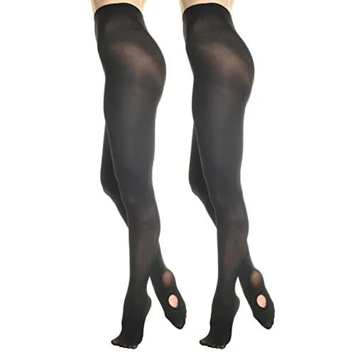 Angelina Women's Professional-Grade Convertible Ballet Tights 2-Pack Black | Soft Lycra, Full & Footless Fit thumbnail 1