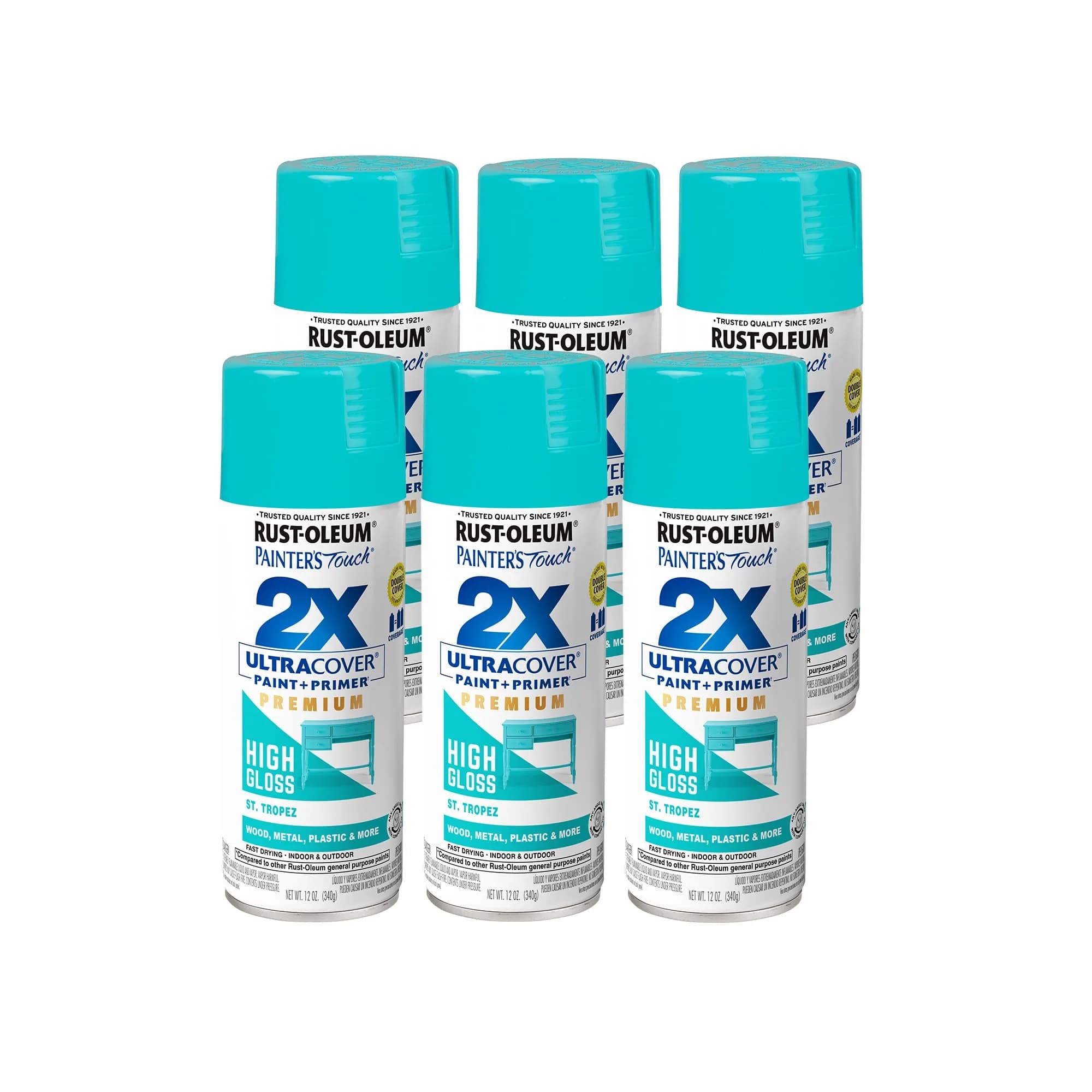 Rust-Oleum Painter's Touch 2X Ultra Cover Spray Paint, High Gloss St. Tropez, 12 Oz (Pack of 6) - main product image