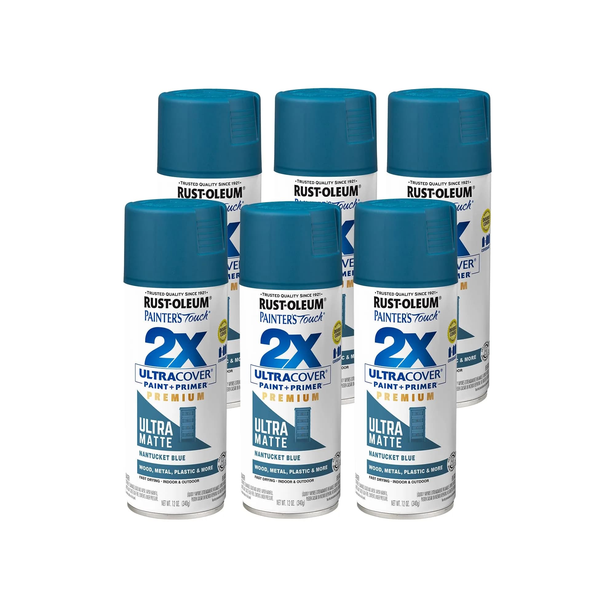 Rust-Oleum Painter's Touch 2X Ultra Matte Nantucket Blue Spray Paint, 12 Oz (Pack of 6) - main product image