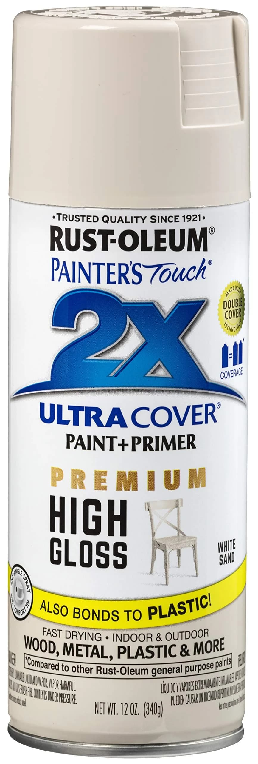 Rust-Oleum Painter's Touch 2X Ultra Cover Spray Paint, High Gloss White Sand, 12 Oz - main product image