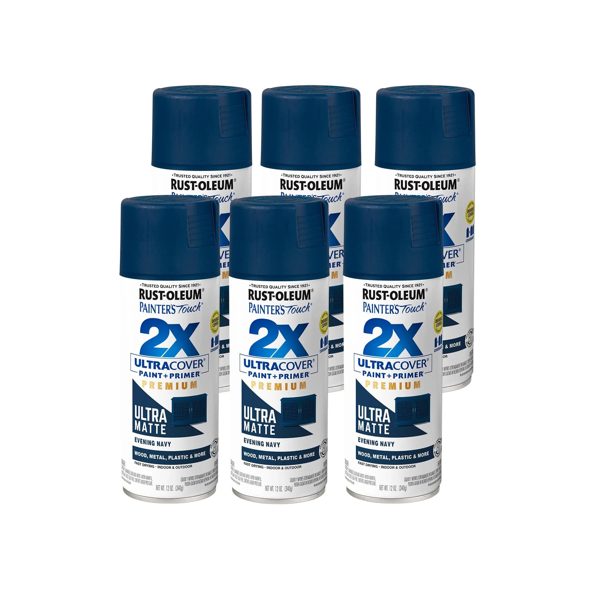 Rust-Oleum Painter's Touch 2X Ultra Matte Evening Navy Spray Paint, 12 Oz (Pack of 6) - main product image