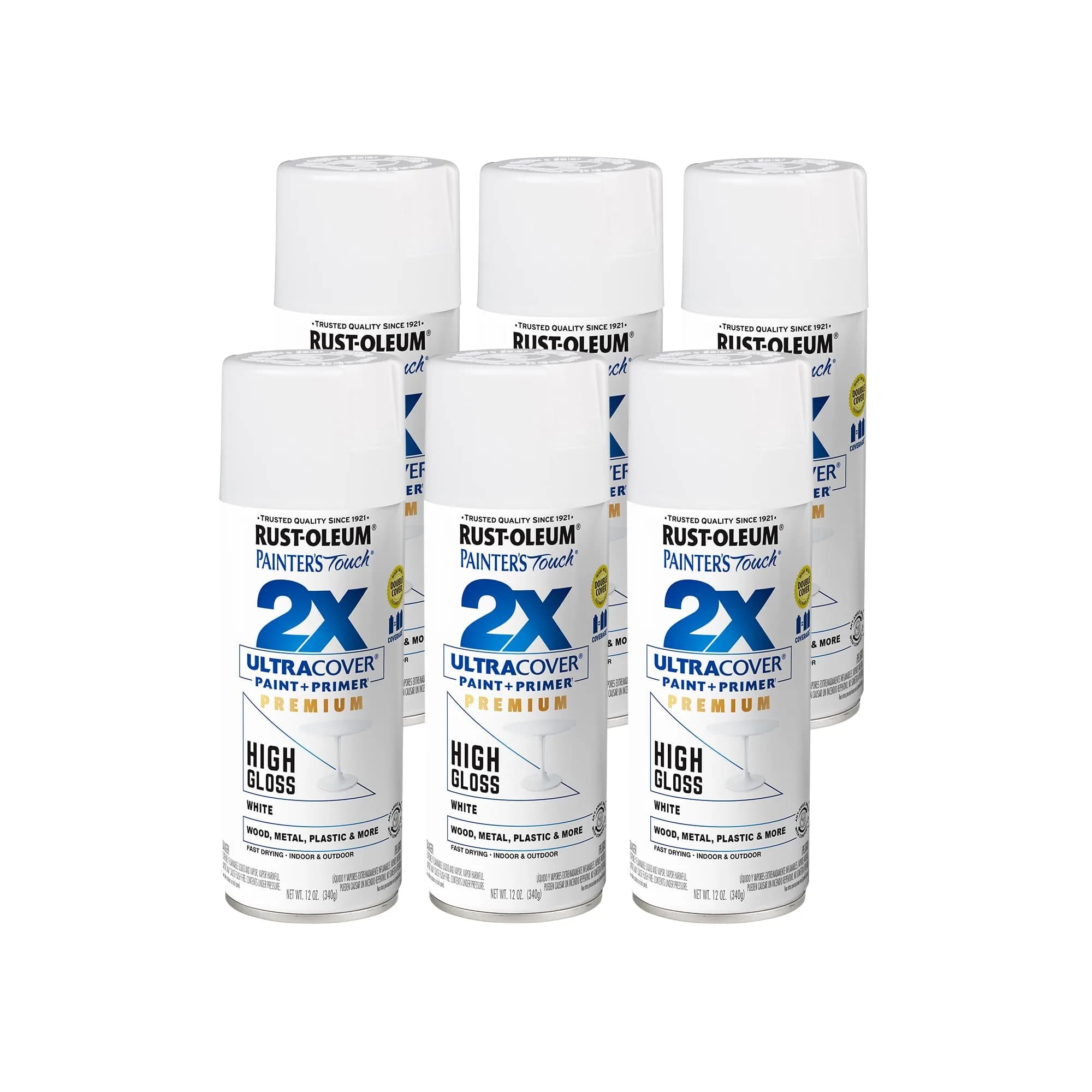 Rust-Oleum Painter's Touch 2X Ultra Cover Spray Paint, High Gloss White, 12 Oz (6 Pack) - main product image
