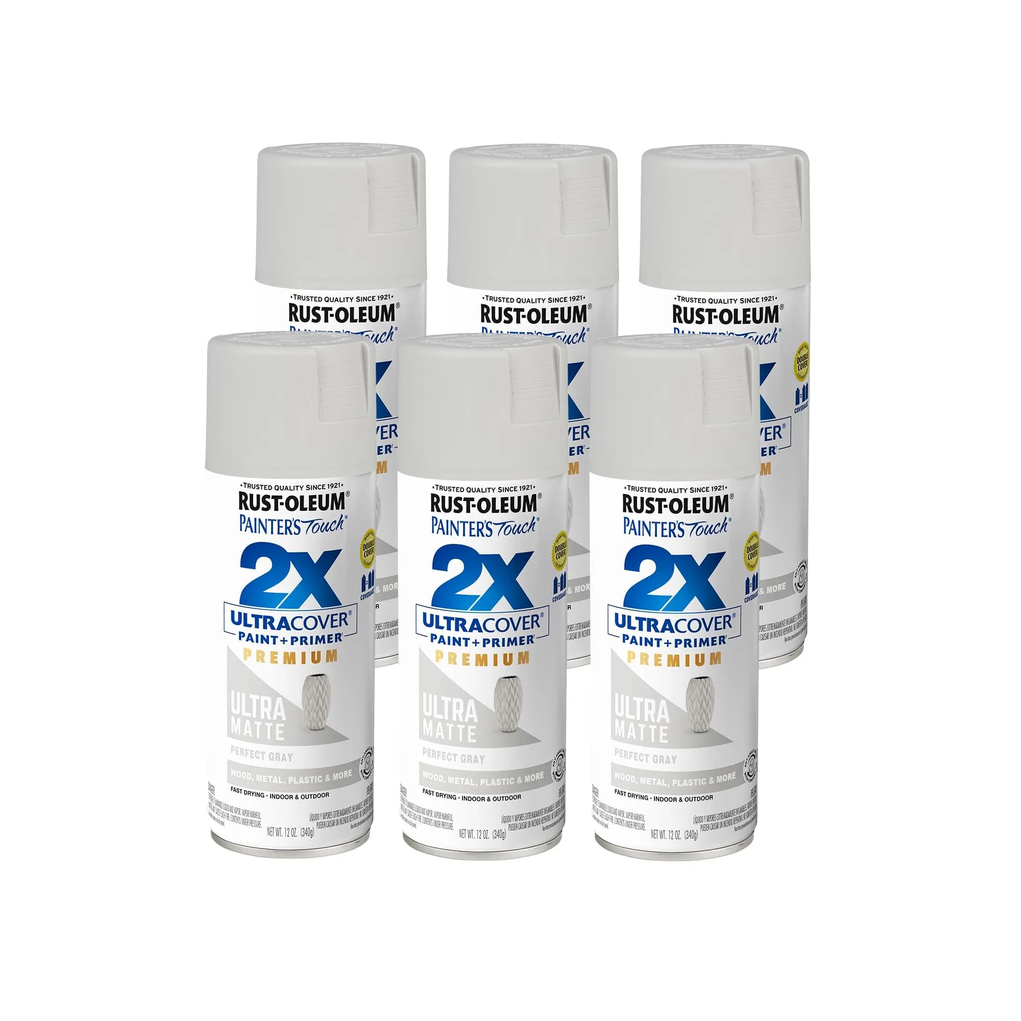 Rust-Oleum Painter's Touch 2X Ultra Matte Perfect Gray Spray Paint, 12 Oz Can (Pack of 6) - main product image