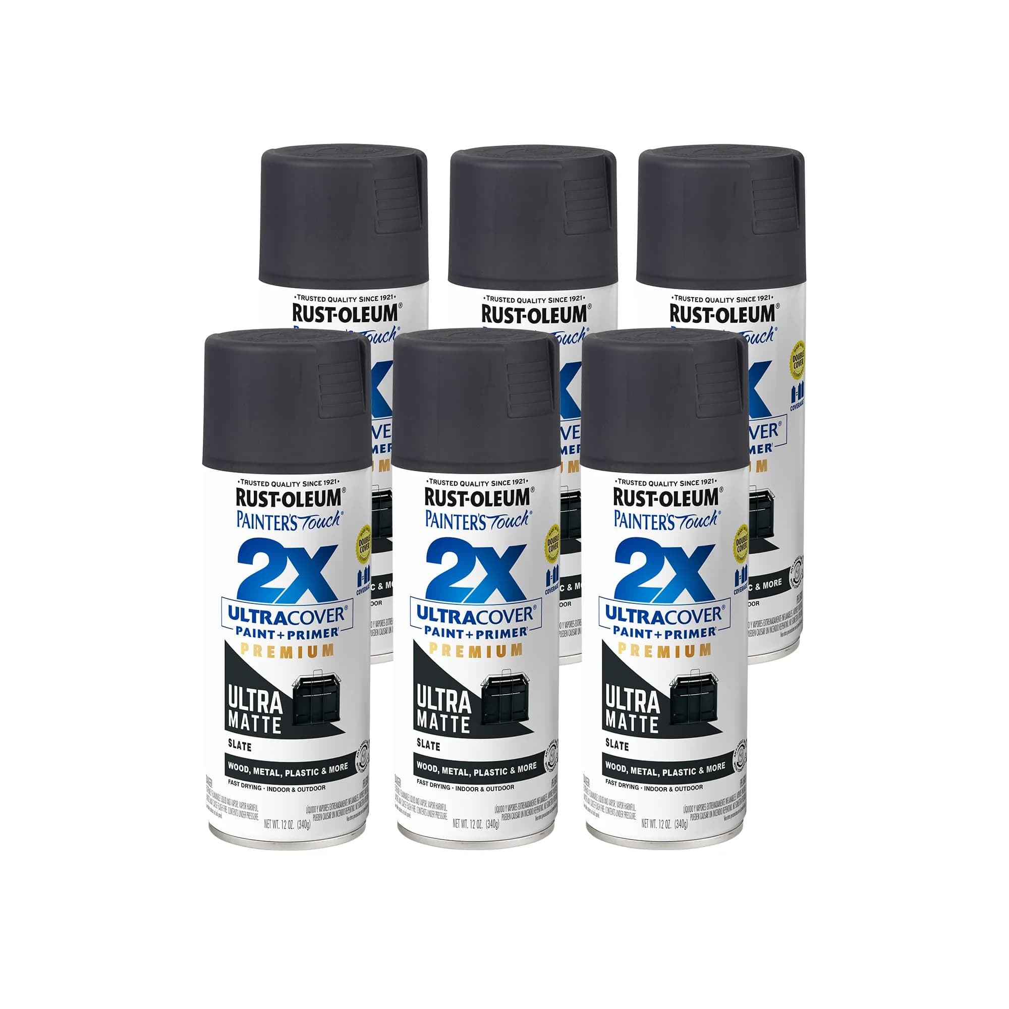 Rust-Oleum Painter's Touch 2X Ultra Cover Spray Paint, Ultra Matte Slate, 12 Oz (Pack of 6) - main product image
