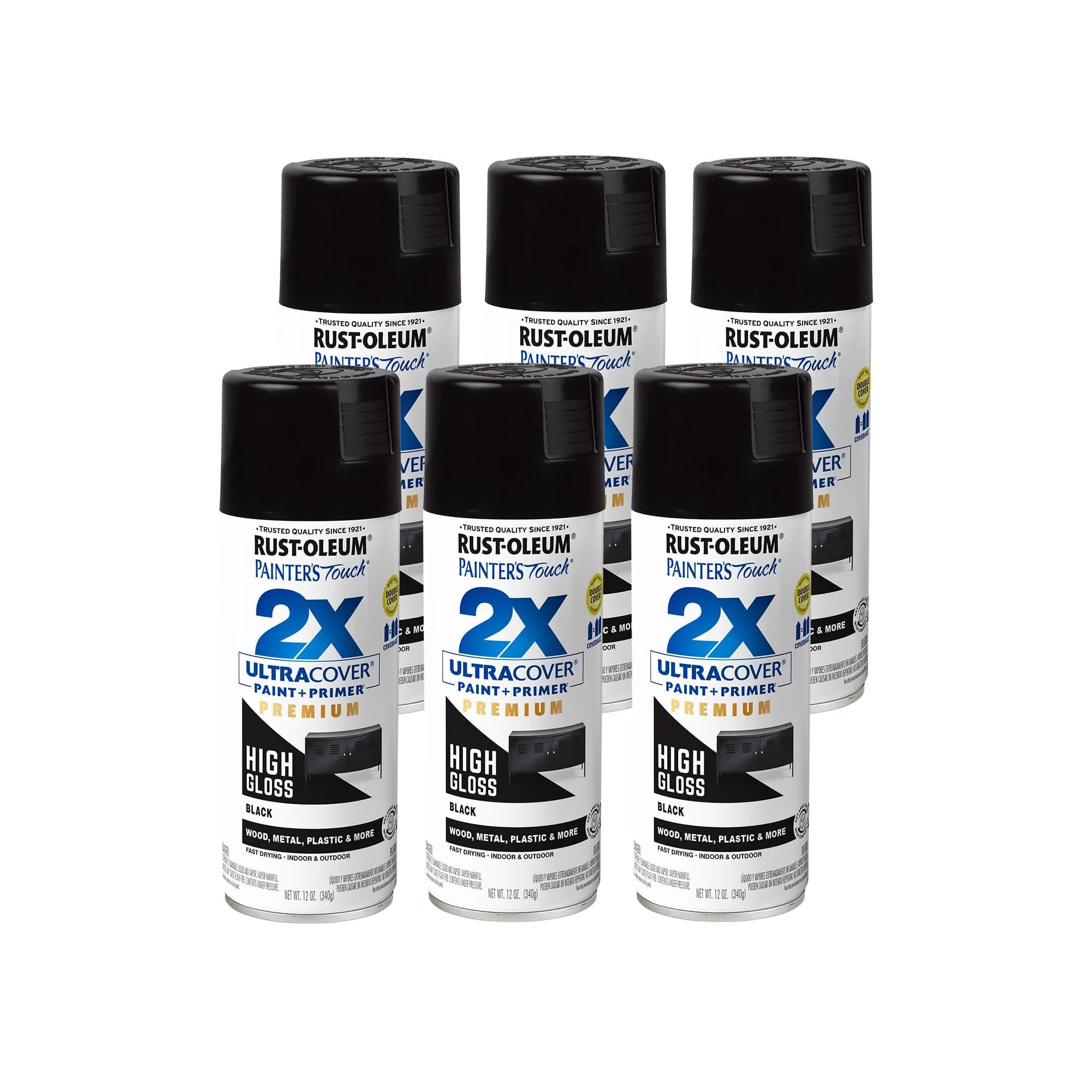 Rust-Oleum Painter's Touch 2X High Gloss Black Spray Paint, 12 Oz (Pack of 6) - main product image