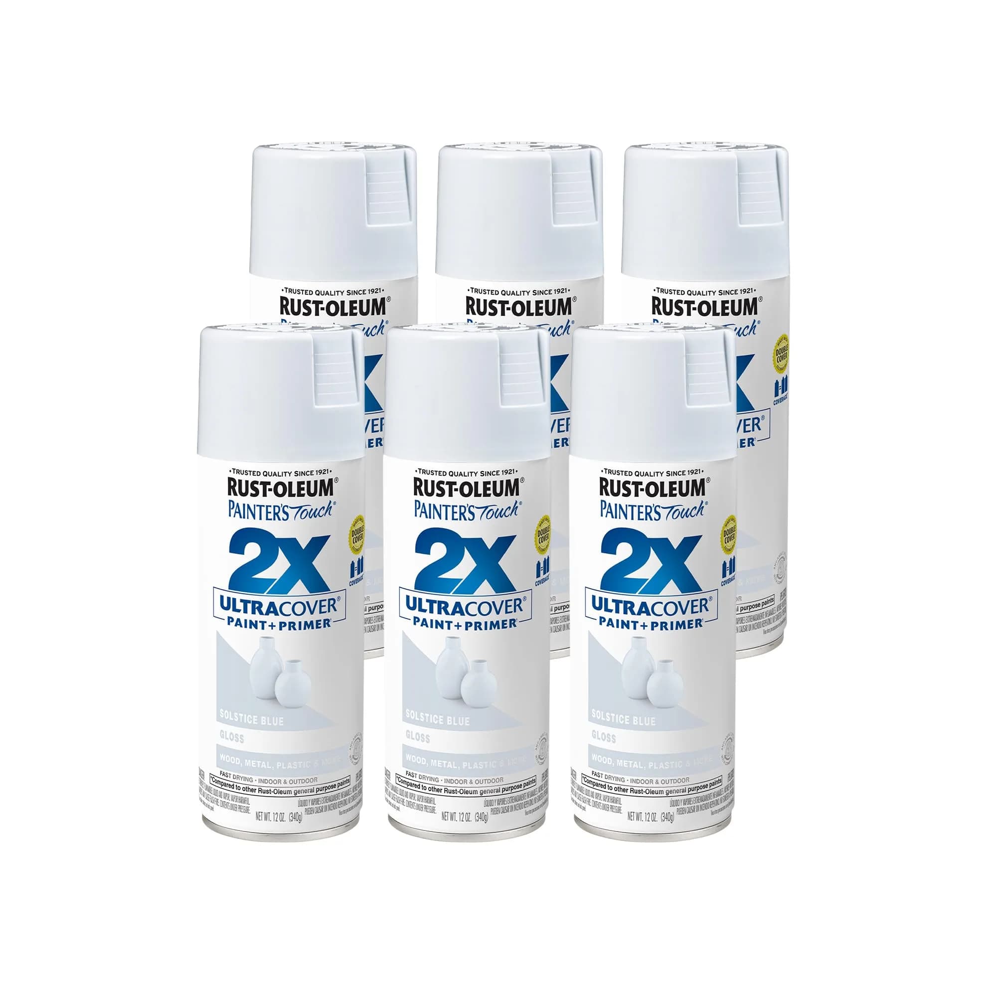 Rust-Oleum Painter's Touch 2X Ultra Cover Spray Paint, Gloss Solstice Blue, 12 Oz (Pack of 6) - main product image