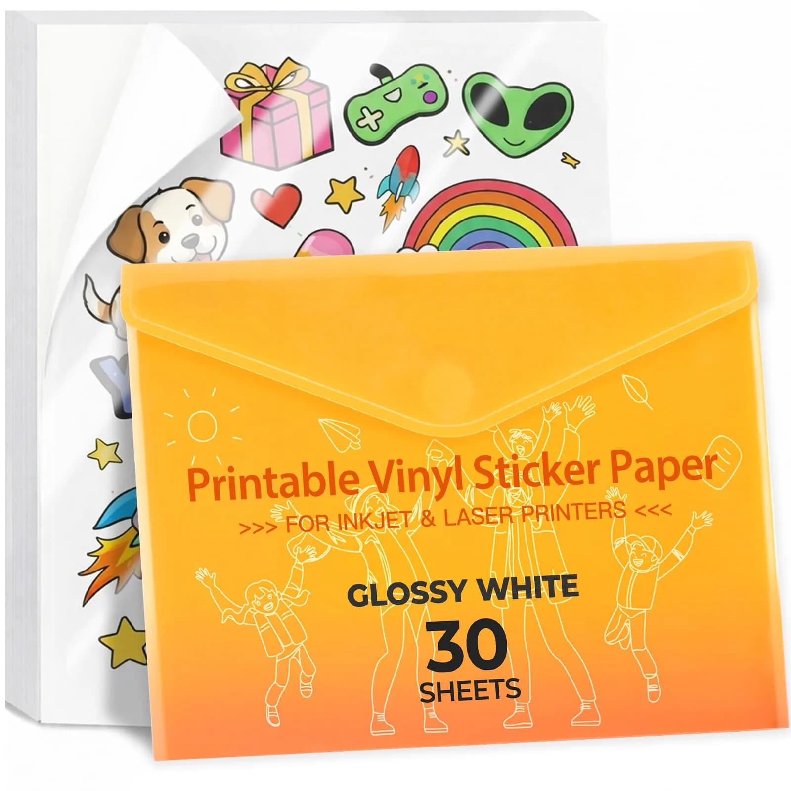JANDJPACKAGING Printable Vinyl Sticker Paper, Glossy White, 8.5"x11" | Waterproof, Easy Release, Indoor & Outdoor Use