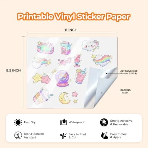 JANDJPACKAGING Printable Vinyl Sticker Paper, Glossy White, 8.5"x11" | Waterproof, Easy Release, Indoor & Outdoor Use thumbnail 7