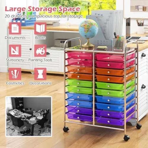 HAPPYGRILL 20-Drawer Organizer Cart Tools Rainbow | Mobile Utility Storage with Lockable Wheels thumbnail 4
