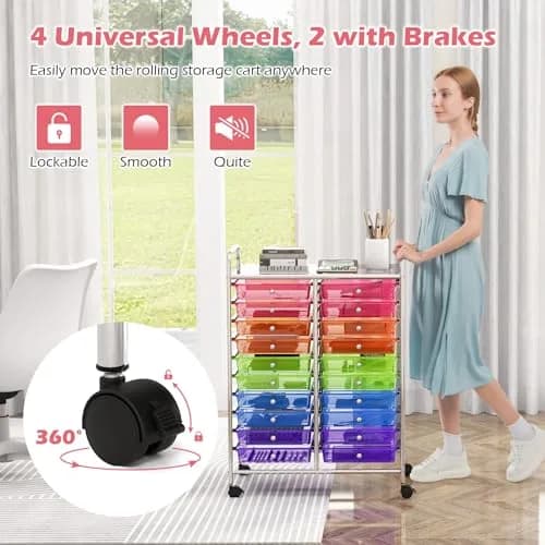 HAPPYGRILL 20-Drawer Organizer Cart Tools Rainbow | Mobile Utility Storage with Lockable Wheels thumbnail 5