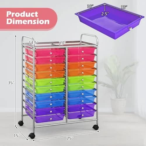 HAPPYGRILL 20-Drawer Organizer Cart Tools Rainbow | Mobile Utility Storage with Lockable Wheels thumbnail 7