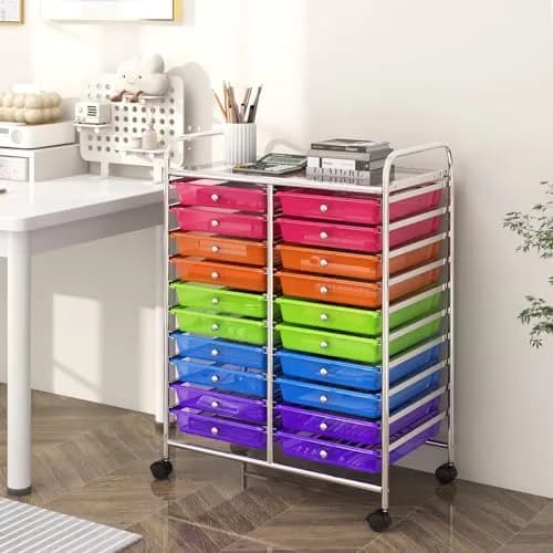 HAPPYGRILL 20-Drawer Organizer Cart Tools Rainbow | Mobile Utility Storage with Lockable Wheels thumbnail 2