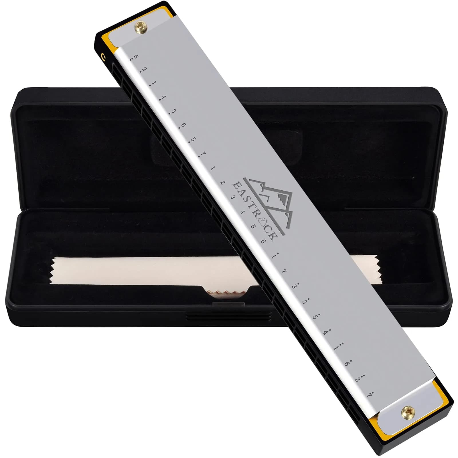 EASTROCK 24 Hole Blues Harmonica in C Key, Silver | Professional & Beginner Friendly - main product image