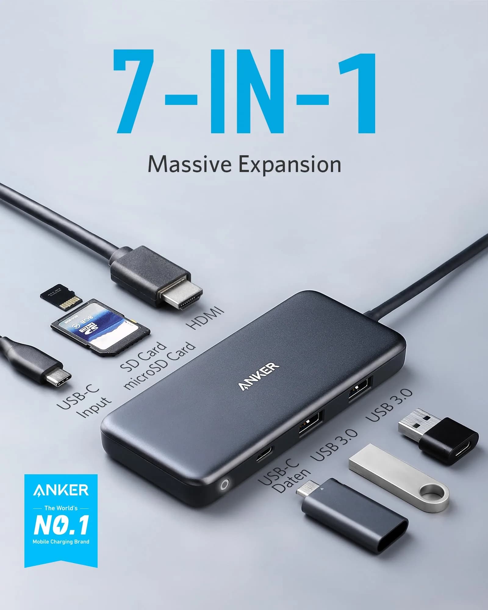Anker USB C Hub, 7-in-1 Multi-Port Hub with 4K HDMI, SD Card Reader, 2 USB-A & 1 USB-C Ports, 85W PD Pass-Through, 5 Gbps Data Transfer - view 2
