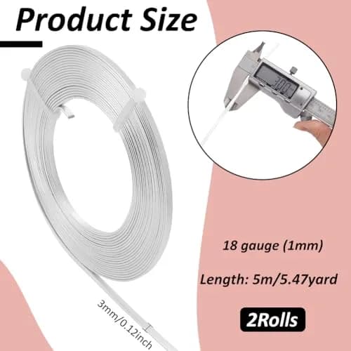 BENECREAT Jewelry Craft Wire 3mm Wide Aluminum Flat Wire 32ft Silver | Durable, Flexible & Long-Lasting Color thumbnail 2