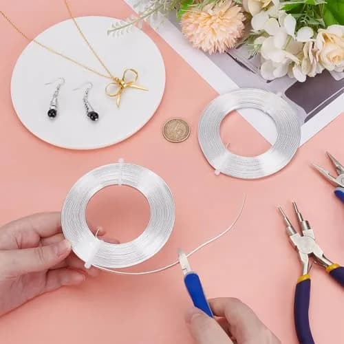 BENECREAT Jewelry Craft Wire 3mm Wide Aluminum Flat Wire 32ft Silver | Durable, Flexible & Long-Lasting Color thumbnail 3