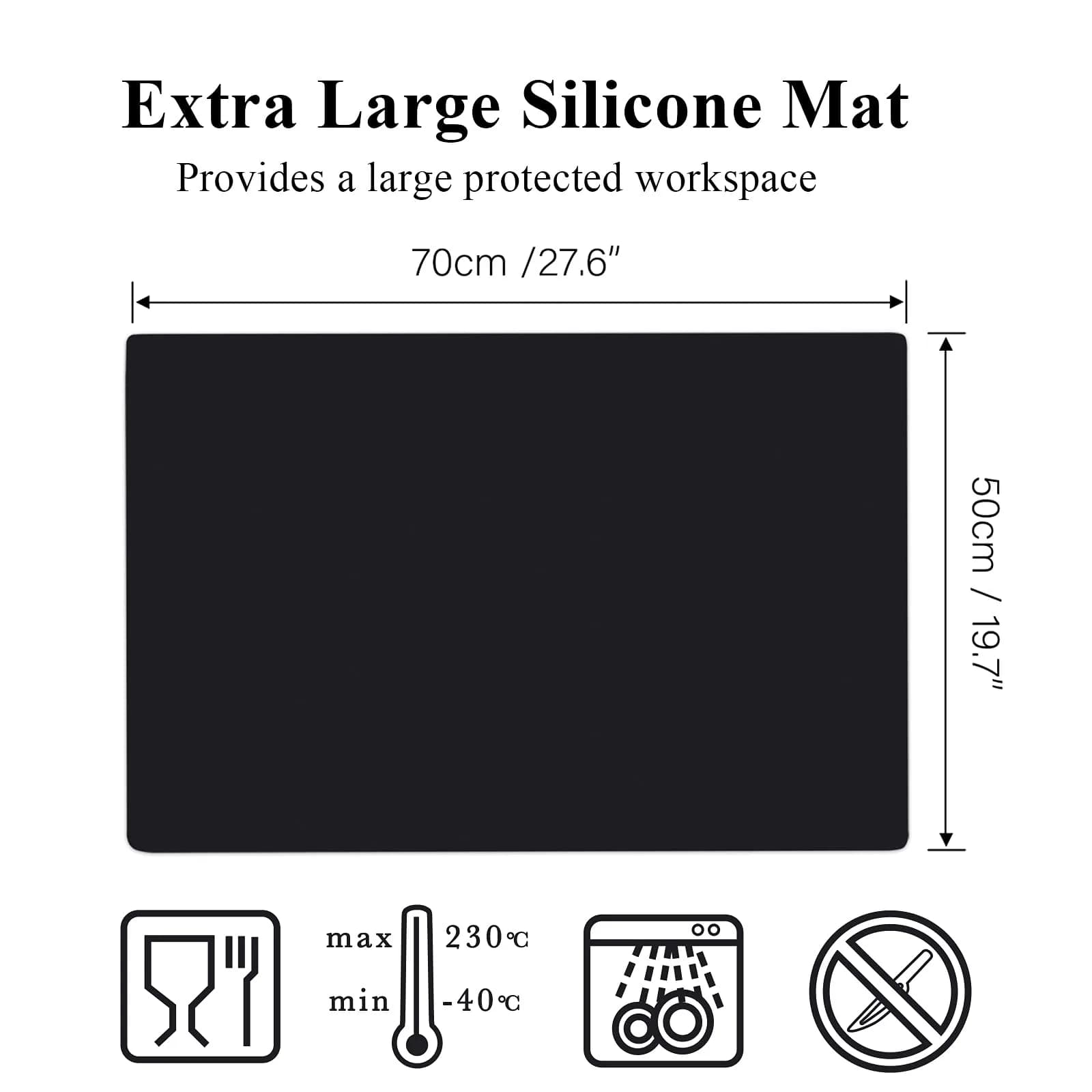 Gartful Black Silicone Craft Mat 70cm x 50cm (27.6" x 19.7") | Extra Large Heat Resistant Countertop Protector - view 2