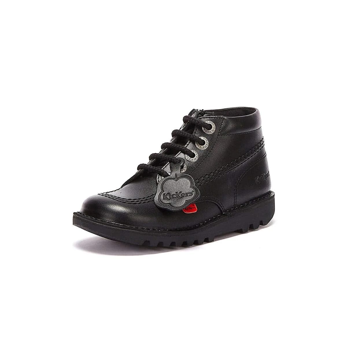 Kickers Kick Hi Zip I Black Leather 9 US Infant | Classic Leather Boot for Little Feet — Black