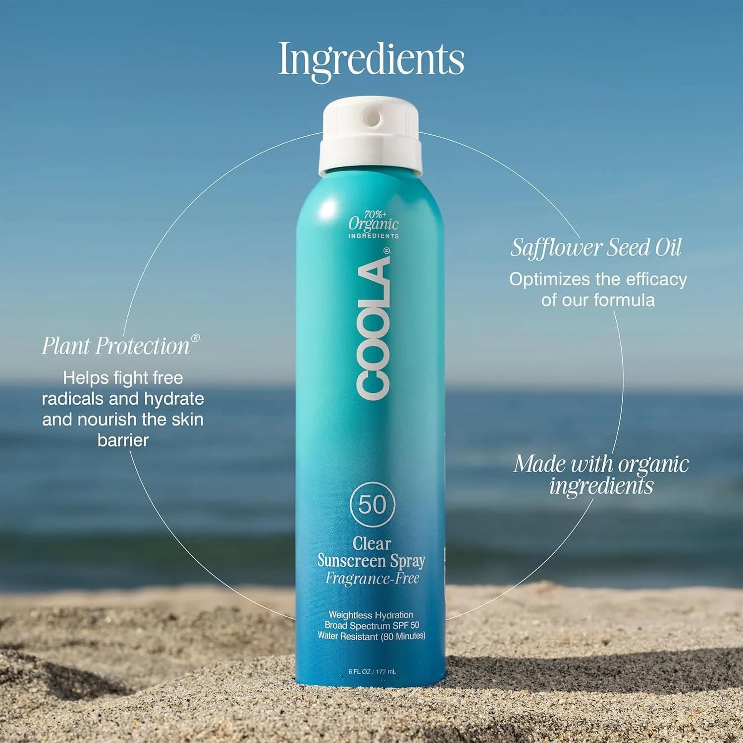 COOLA Clear Sunscreen Spray SPF 50 Fragrance Free 177ml (6 fl oz) | Broad Spectrum Protection - view 5