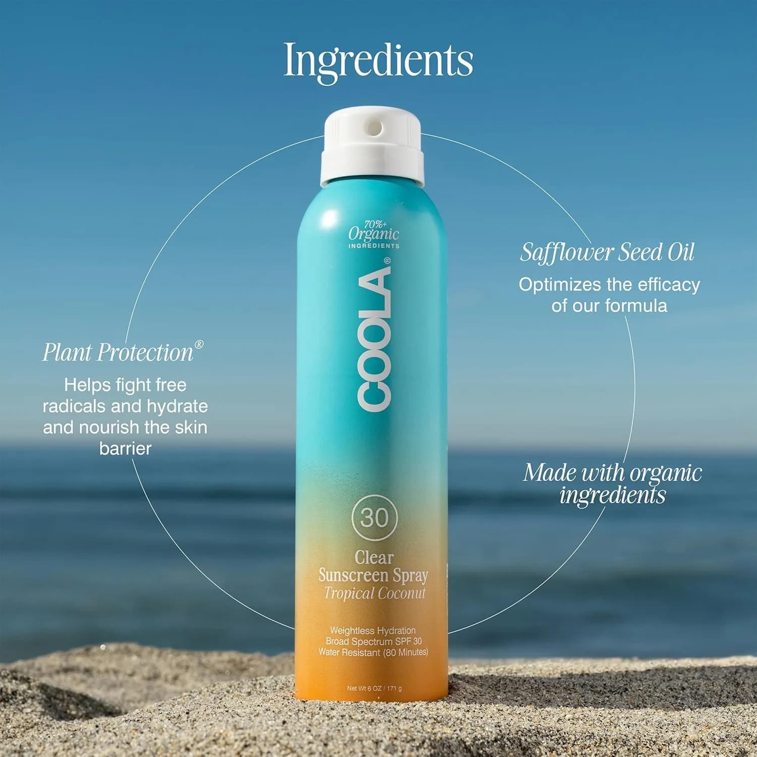 COOLA Organic Sunscreen SPF 30 Continuous Spray Tropical Coconut 175ml (6 Fl Oz) | Dermatologist Tested Vegan Gluten Free - view 5