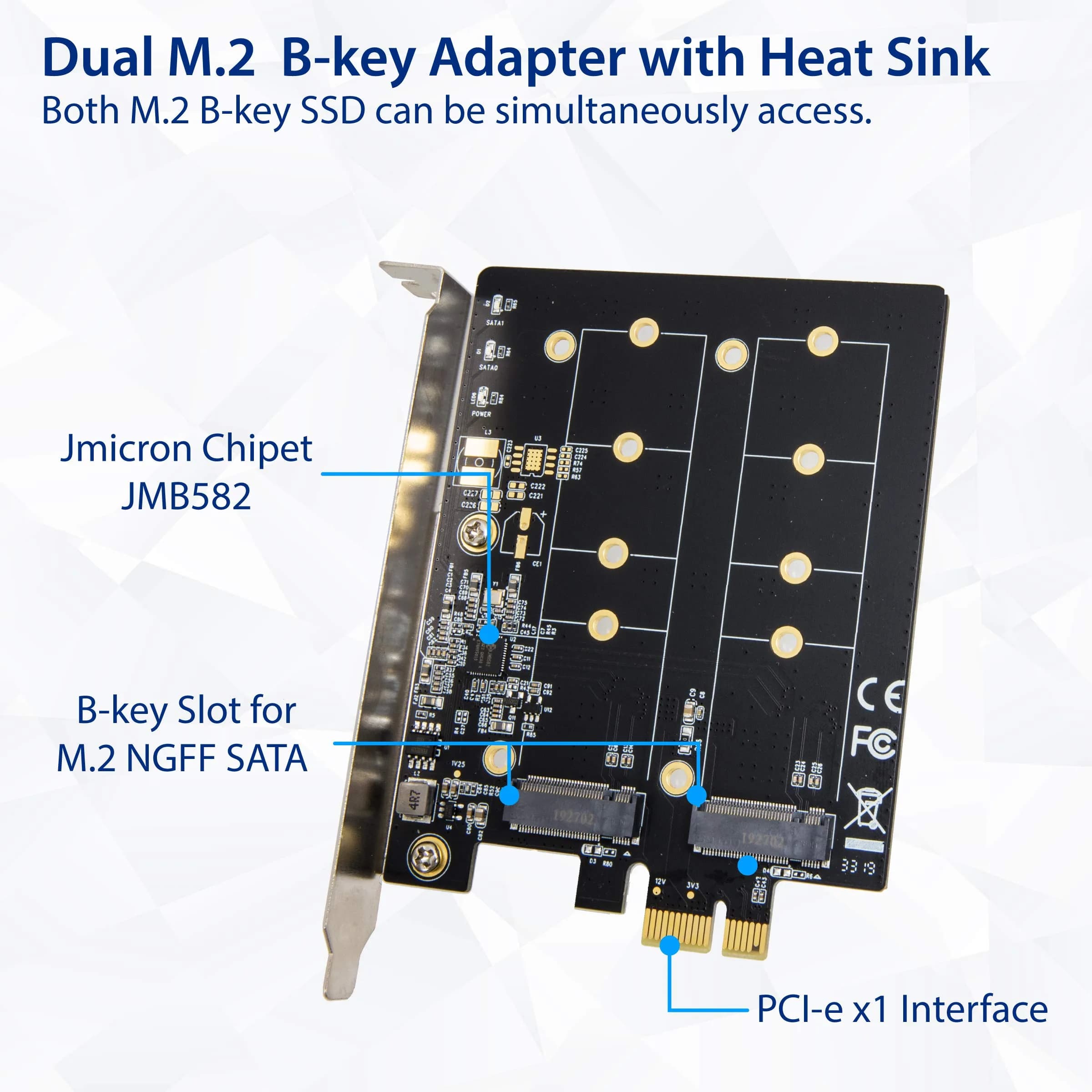 IO CREST Dual M.2 SATA SSD to PCIe x1 Expansion Card with Heat Sink - view 2