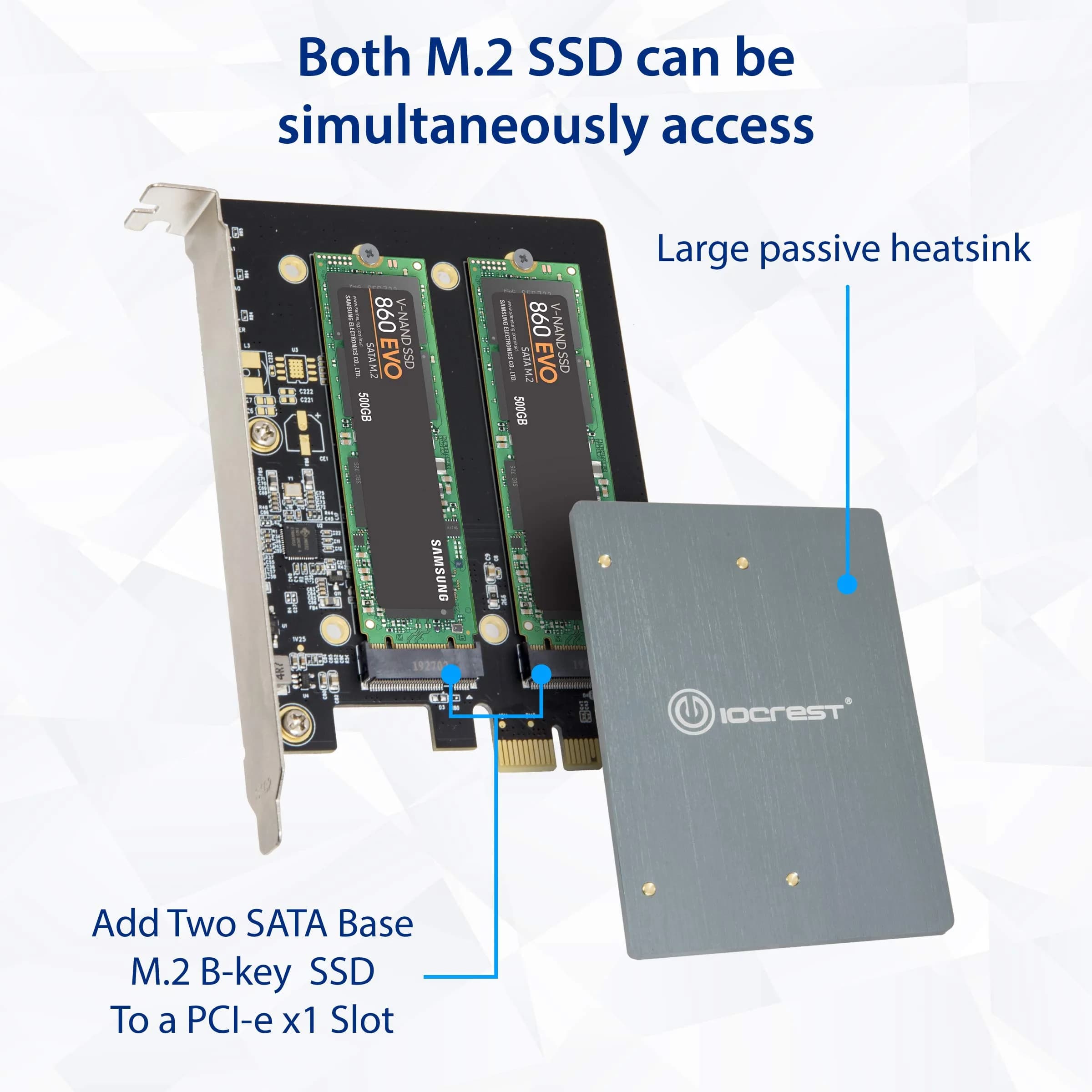 IO CREST Dual M.2 SATA SSD to PCIe x1 Expansion Card with Heat Sink - view 4