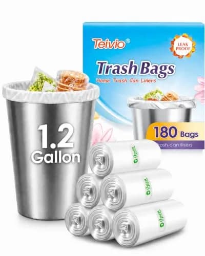 Teivio Small Clear Trash Bags 1.2 Gallon 180 Count | Unscented Garbage Bags for Home & Office thumbnail 1