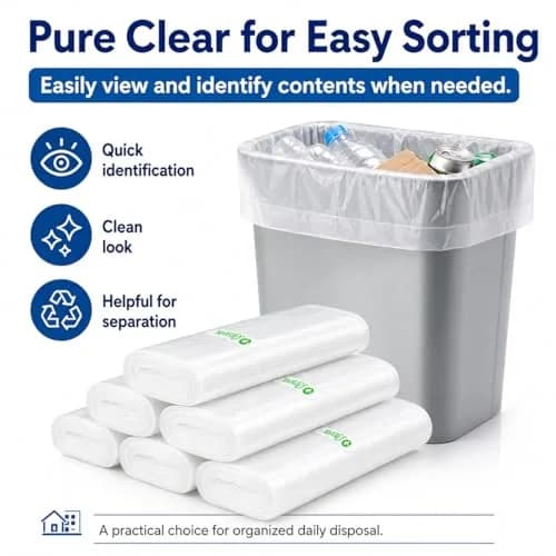 Teivio Small Clear Trash Bags 1.2 Gallon 180 Count | Unscented Garbage Bags for Home & Office thumbnail 5