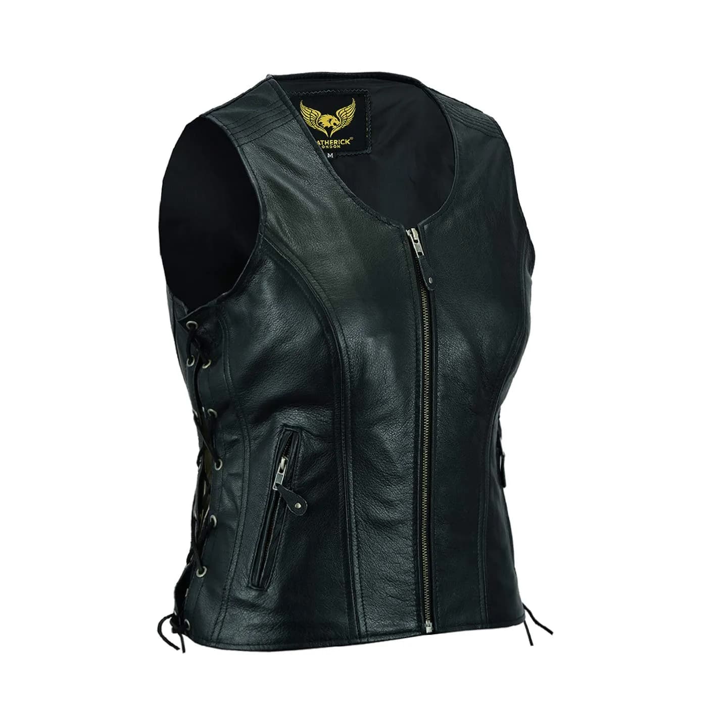 Leatherick Women Top Grain Buffalo Leather Vest for Motorcycle Bikers | Heavy-Duty & Adjustable (70-120c)