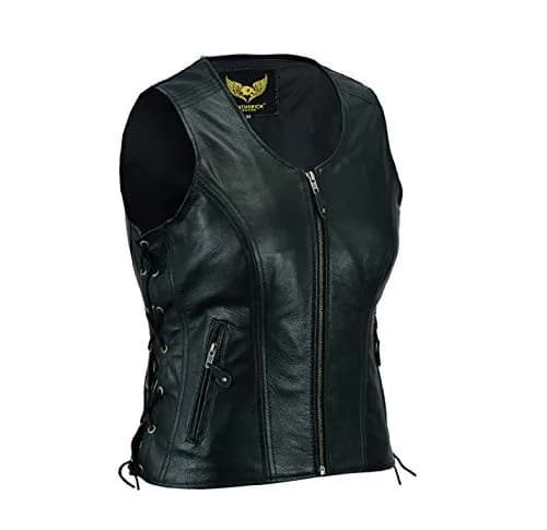 Leatherick Women Top Grain Buffalo Leather Motorcycle Vest | Black, M, Regular Fit thumbnail 1
