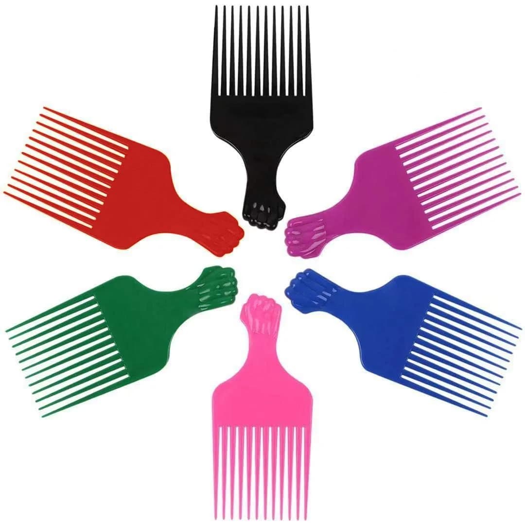 LEADUWAY Fist Picks for Curly & Afro Hair, Plastic 6.5 inch Rainbow Set (6 PCS) | Gentle, Durable Styling Tools — Rainbow,Orange,Blue,Green,Purple