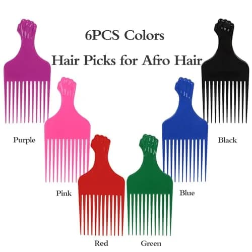 LEADUWAY Fist Picks for Curly & Afro Hair, Plastic 6.5 inch Rainbow Set (6 PCS) | Gentle, Durable Styling Tools thumbnail 3