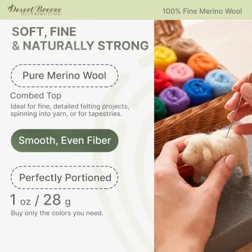Desert Breeze Distributing Merino Wool Roving 1 oz Nutmeg | Fine European-Processed Wool for Felting & Spinning thumbnail 2