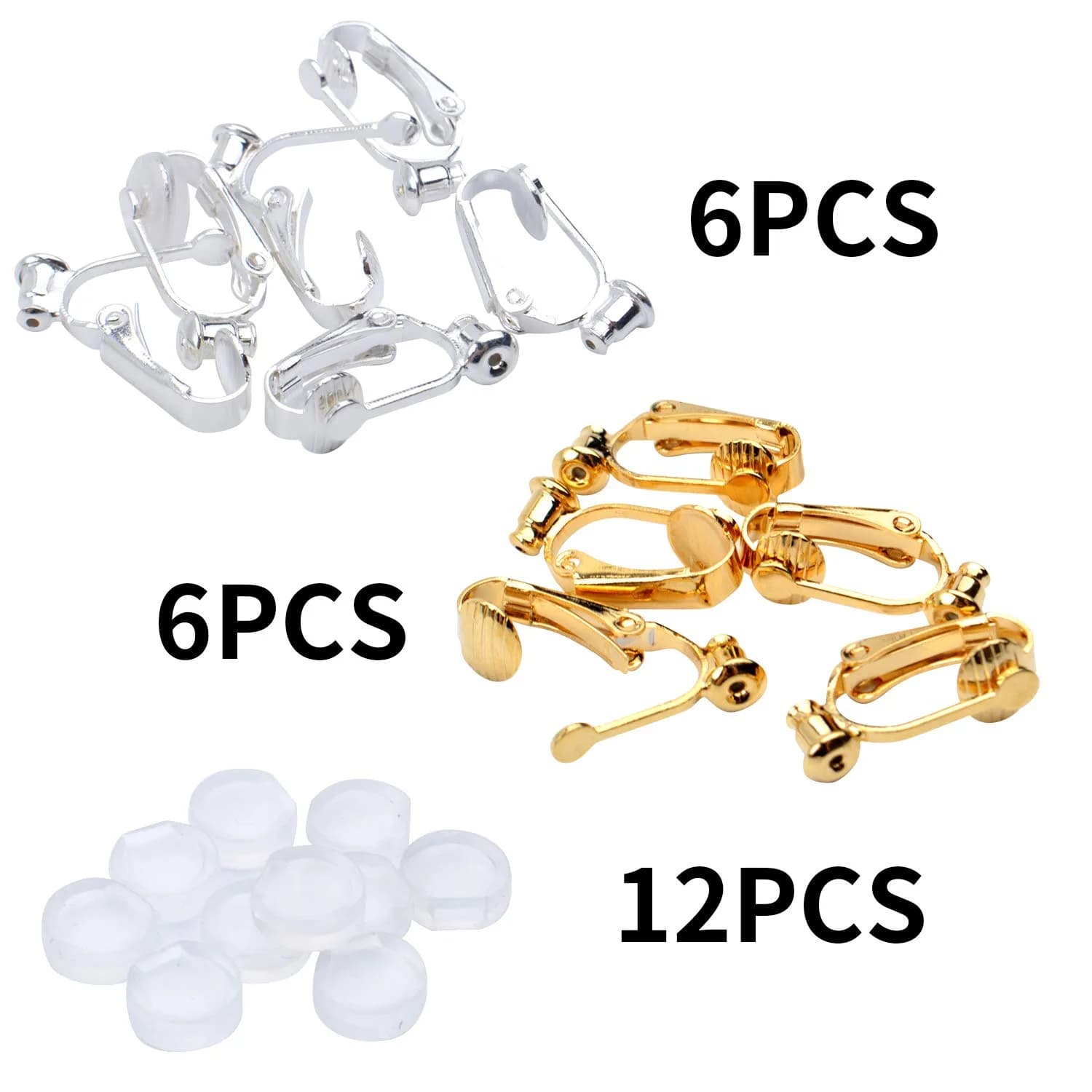 Aylifu Clip-On Earring Converters 12 Pairs (Silver & Gold) | Non-Pierced Earring Backs with Silicone Pads - view 5