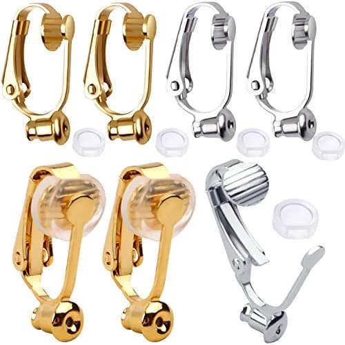 Aylifu Clip-On Earring Converters 12 Pairs (Silver & Gold) | Non-Pierced Earring Backs with Silicone Pads thumbnail 1