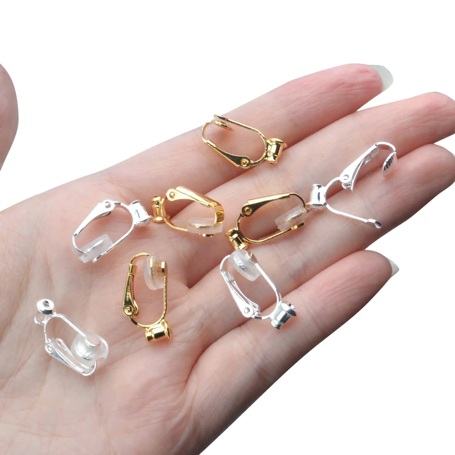 Aylifu Clip-On Earring Converters 12 Pairs (Silver & Gold) | Non-Pierced Earring Backs with Silicone Pads - view 2