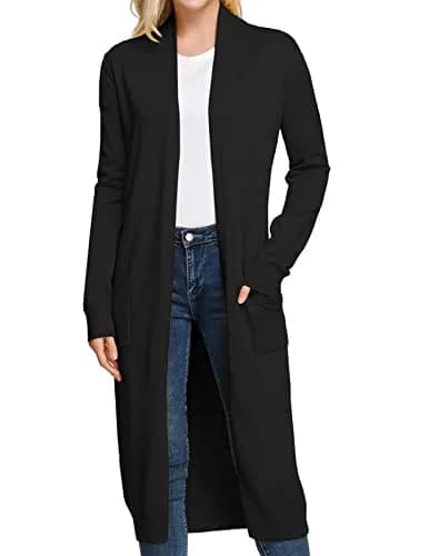 GRACE KARIN Black Sweater for Women Long Lightweight Cardigan Open Front | Casual & Fashionable thumbnail 1