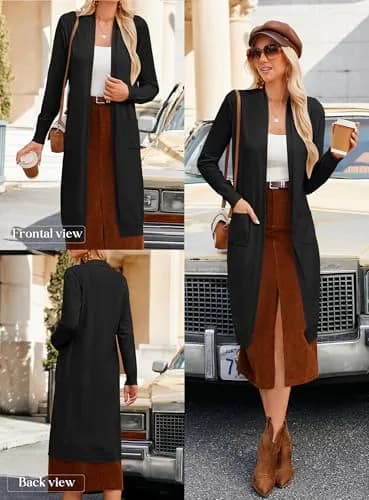 GRACE KARIN Black Sweater for Women Long Lightweight Cardigan Open Front | Casual & Fashionable thumbnail 4