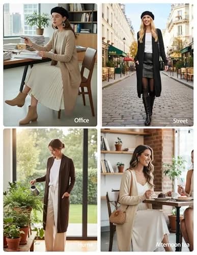 GRACE KARIN Black Sweater for Women Long Lightweight Cardigan Open Front | Casual & Fashionable thumbnail 5