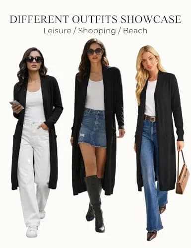 GRACE KARIN Black Sweater for Women Long Lightweight Cardigan Open Front | Casual & Fashionable thumbnail 6