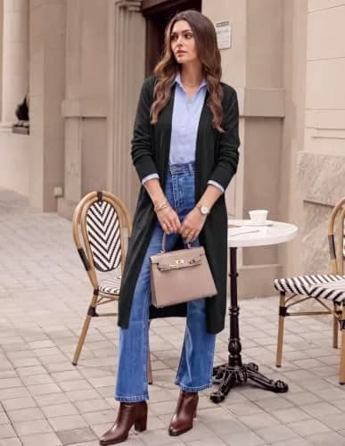 GRACE KARIN Black Sweater for Women Long Lightweight Cardigan Open Front | Casual & Fashionable thumbnail 3